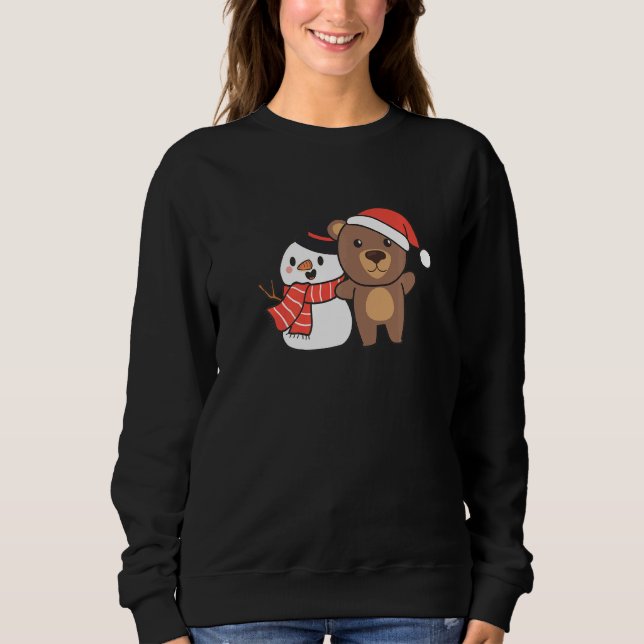 Bear With Snowman In Winter For Christmas   Sweatshirt (Vorderseite)