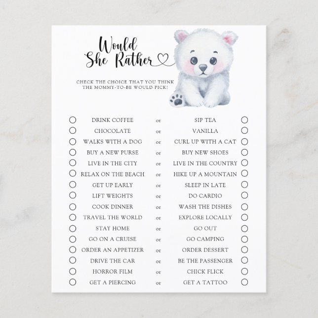 Bear / Wollte sie eher Baby Dusche Spiel (Vorderseite)