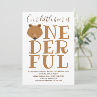 Bear Wonderful One 1. Geburtstag Einladung