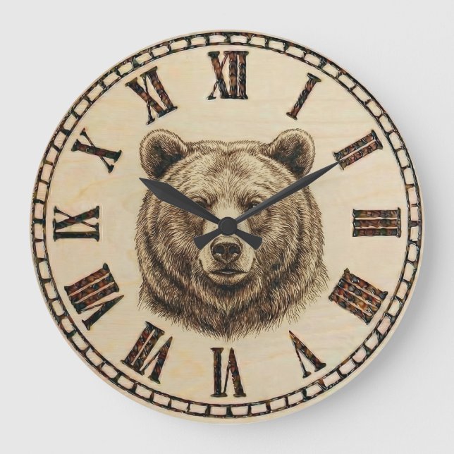  Bear wooden Wall Clock  Große Wanduhr (Vorderseite)