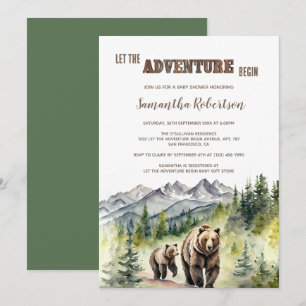Bear Woodland Ließ die Adventure Begin Baby Dusche Einladung