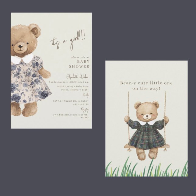 Bear-y Cute Teddy Bear It's a Girl Baby Shower Einladung (Von Creator hochgeladen)