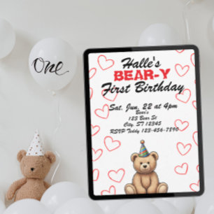 BEAR-Y Erster Geburtstag, süßer Teddybär Geburtsta Einladung
