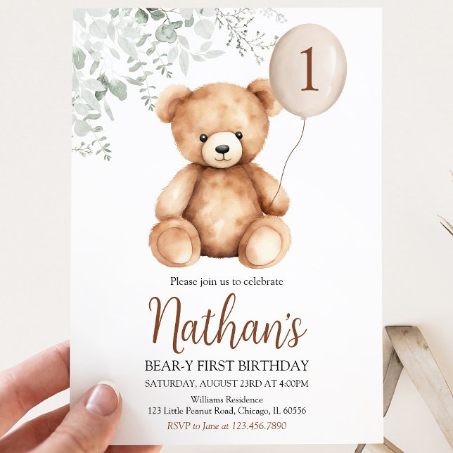 Bear y First Birthday Einladung (Von Creator hochgeladen)