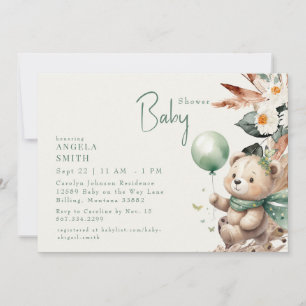Bear y Happy Green Boho Baby Shower Einladung