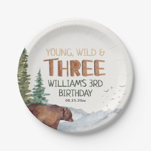 Bear-Young Wild und Three Boys 3. Geburtstag Pappteller