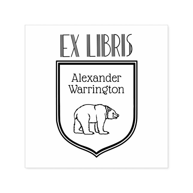Bear Zeichnend Art Deco Wappen Ex Libris Buchname Permastempel (Design)