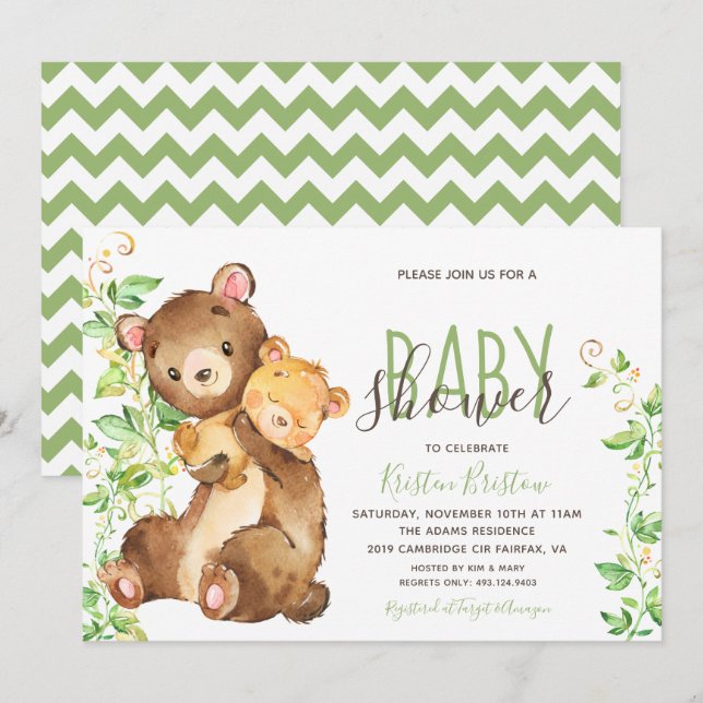 Bear Zoo Animal Jungle Baby Dusche Einladung (Vorne/Hinten)