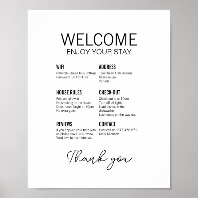 Bearbeitbar Airbnb Welcome poster (Vorne)