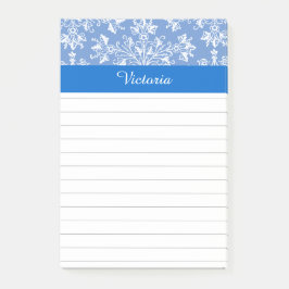 Bearbeitbar Blau Weiß Vintag Damask Floral Linken Post-it Klebezettel
