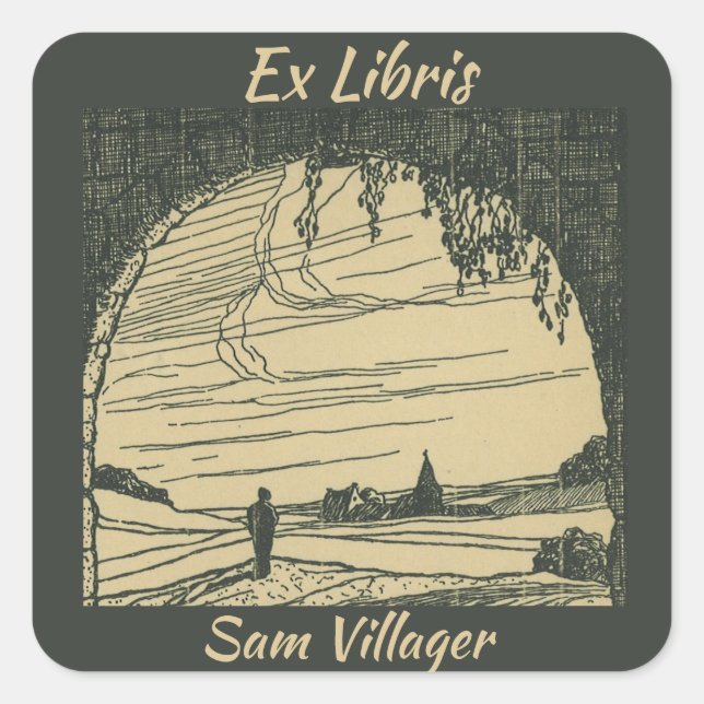 Bearbeitbar Ex Libris Man betritt das Village Buch Quadratischer Aufkleber (Vorderseite)