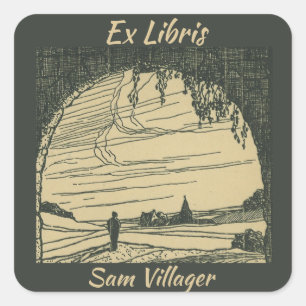 Bearbeitbar Ex Libris Man betritt das Village Buch Quadratischer Aufkleber