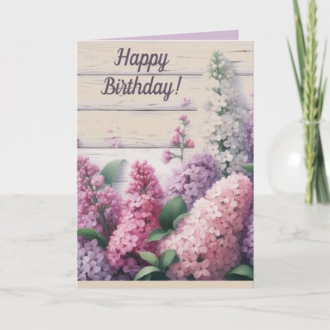 Bearbeitbar Lila und rosa Lilacs Geburtstag Karte (Vorderseite)