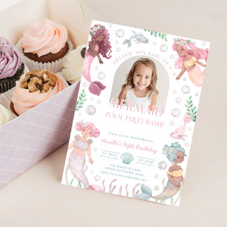Bearbeitbar Mermaid Pool Party Einladung. Splish S Einladung