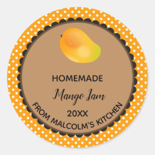 Bearbeitbar Orange Polka Dot Mango Jam Label Aufkl Runder Aufkleber
