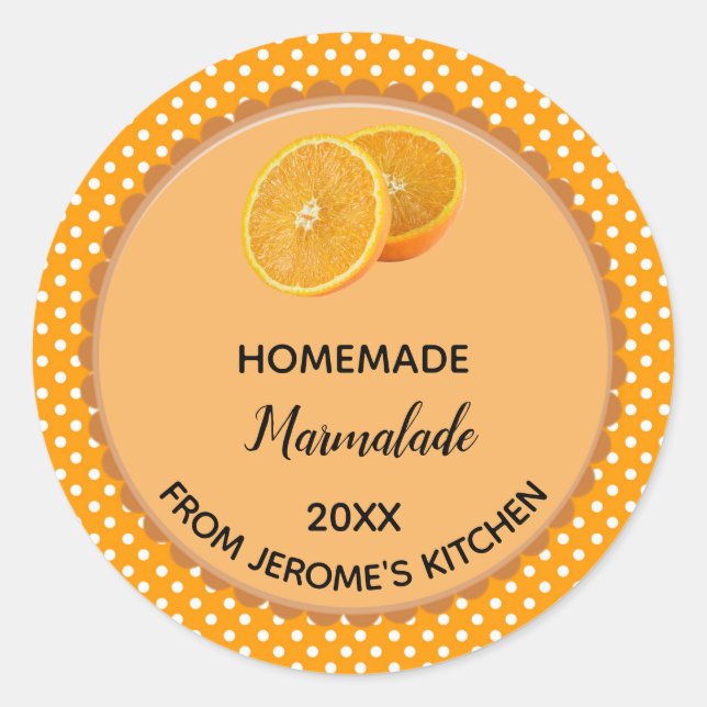 Bearbeitbar Orange Polka Dot Marmalade Label Stick Runder Aufkleber (Vorderseite)