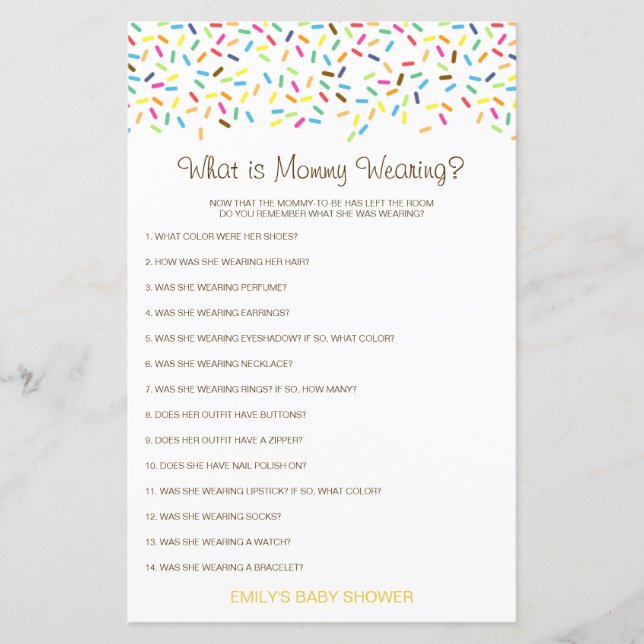 Bearbeitbar Was Mommy mit Baby Shower Game trägt (Vorderseite)