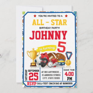 Bearbeitbare All-Star-Sport-Geburtstagsfeier-Einla Einladung