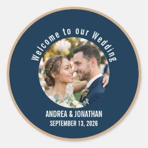 Bearbeitbare Art Deco Hochzeitseinladung mit Foto Runder Aufkleber