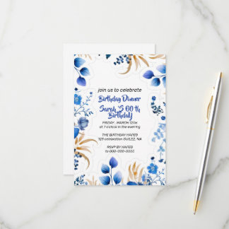 Bearbeitbare Baby-Blau und Silber Blumen Einladung