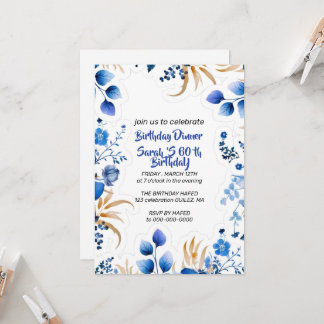 Bearbeitbare Babyblau und Silber Blumen Einladung, Einladung
