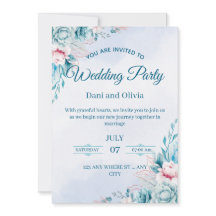 Bearbeitbare blaue florale Hochzeitseinladungskart