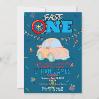 Bearbeitbare blaue Rennwagen-Geburtstagseinladung  Einladung