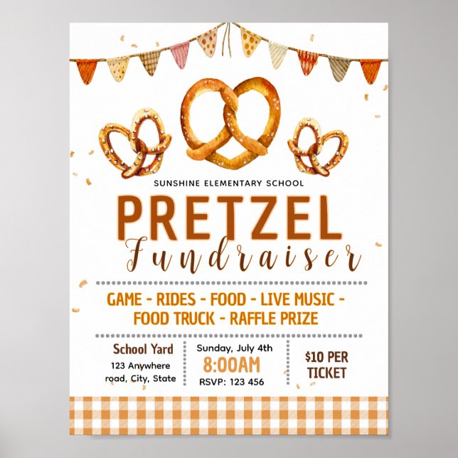 Bearbeitbare Brezelfundraiser-Flugblatt Poster (Vorne)