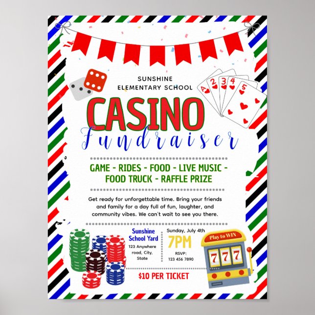 Bearbeitbare Casino-Fundraiser-Flugblatt Poster (Vorne)