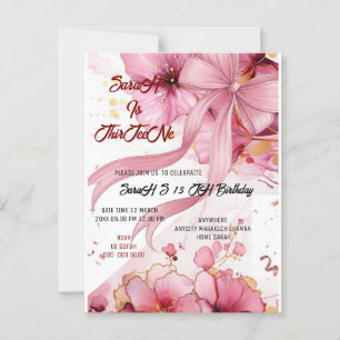 Bearbeitbare Coquette Rosa Schleife Geburtstagsein Postkarte