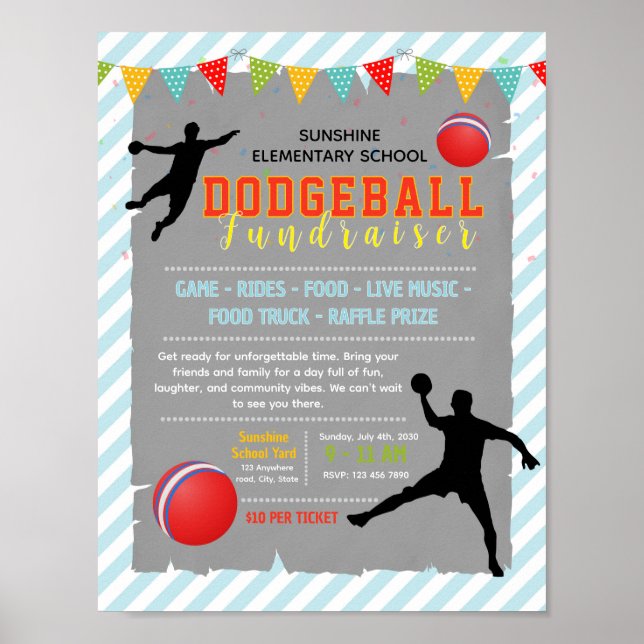 Bearbeitbare Dodgeball-Spendenflyer Poster (Vorne)