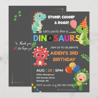 Bearbeitbare Einladung Dino zum Geburtstag - Flach