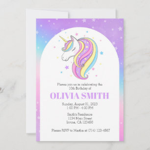 Bearbeitbare Einladung von Unicorn zum Geburtstag
