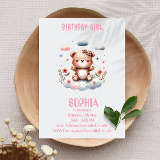 Bearbeitbare Einladung zum Geburtstag Teddybär für