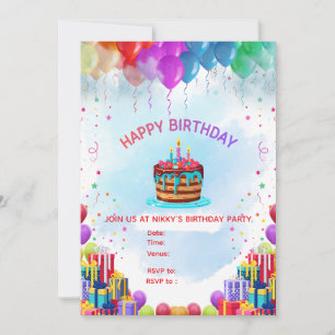 Bearbeitbare farbenfrohe Happy Birthday-Einladungs Feiertagskarte
