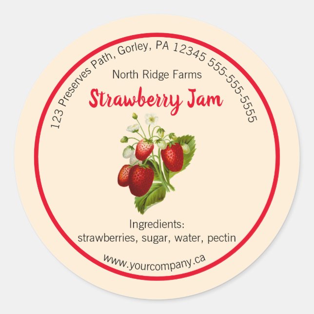 Bearbeitbare Firma Strawberry Jam Label Runder Aufkleber (Vorderseite)