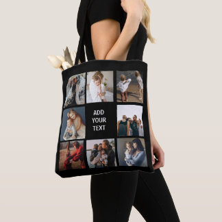 Bearbeitbare Foto Collage Black Tote Bag Tasche