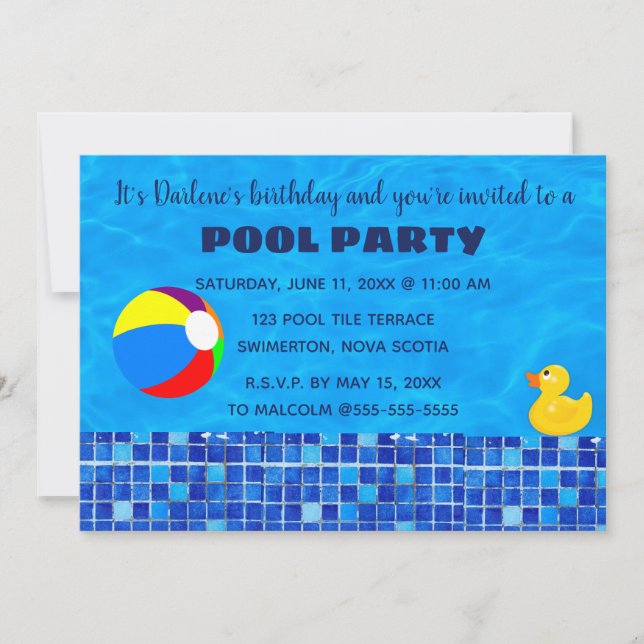 Bearbeitbare geteerte Pool-Party Einladung (Vorderseite)