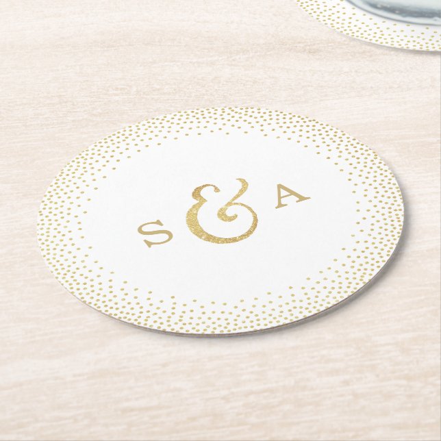 Bearbeitbare Glam Imitate Gold Glitzer Hochzeit Mo Runder Pappuntersetzer (Angewinkelt)