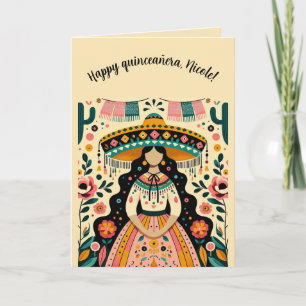 Bearbeitbare Glückliche Quinceañera Karte