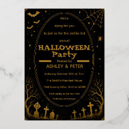 Bearbeitbare Goldene Halloween-Party-Einladung Folieneinladung