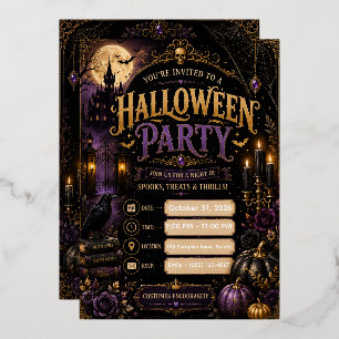 Bearbeitbare gothische Halloween-Party-Einladung Folieneinladung