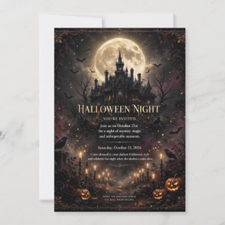 Bearbeitbare Halloween-Nacht-Gotisch-Schloss-Party Einladung