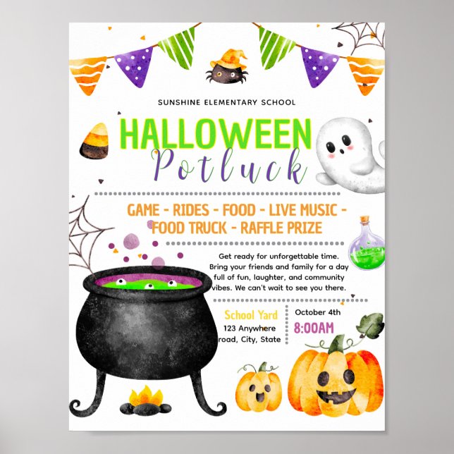 Bearbeitbare Halloween-Potluck-Fundraiser-Flugblat Poster (Vorne)
