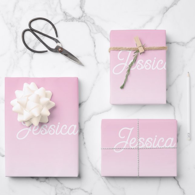 (Bearbeitbare) Hellrosa-Farb-Ombre und Ihr Text Geschenkpapier Set (Vorderseite)