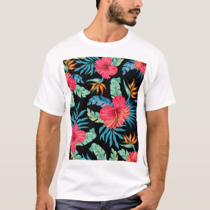 Bearbeitbare Hibiskus, vintage Blumenmuster T-Shirt