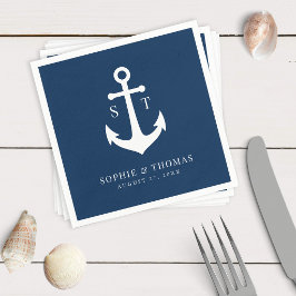 Bearbeitbare Hintergrundfarbe Monogram Ankerhochze Serviette