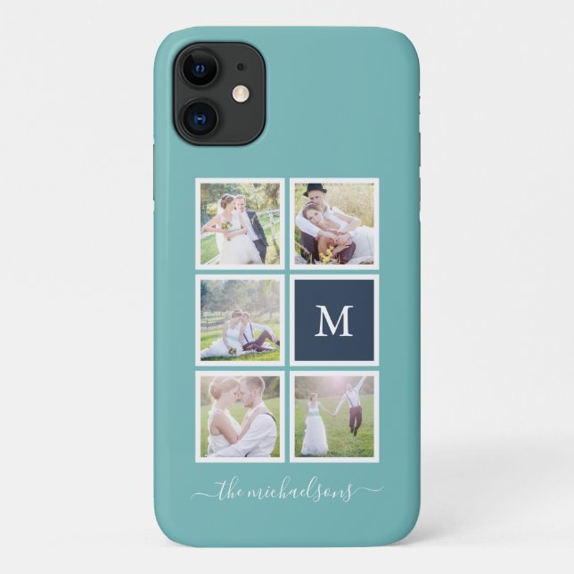 Bearbeitbare Hintergrundfarbe Monogramm FotoCollag Case-Mate iPhone Hülle (Rückseite)