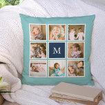 Bearbeitbare Hintergrundfarbe Monogramm FotoCollag Kissen<br><div class="desc">Monogramm Kissen mit 8 quadratischen Fotos in einem Rasterlayout mit einem weißen Rand um sie auf der Vorder- und Rückseite angeordnet, sodass es insgesamt 16 Fotos, die Sie mit eigenen Fotos ersetzen können, alle mit einem bearbeitbaren Hintergrund Farbe (klicken Sie auf "anpassen", um die Hintergrundfarbe zu ändern). Sie können auch...</div>