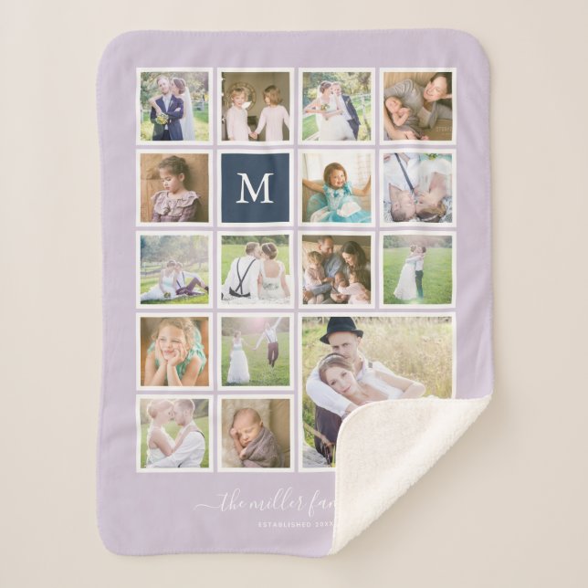 Bearbeitbare Hintergrundfarbe Monogramm FotoCollag Sherpadecke (Vorderseite)